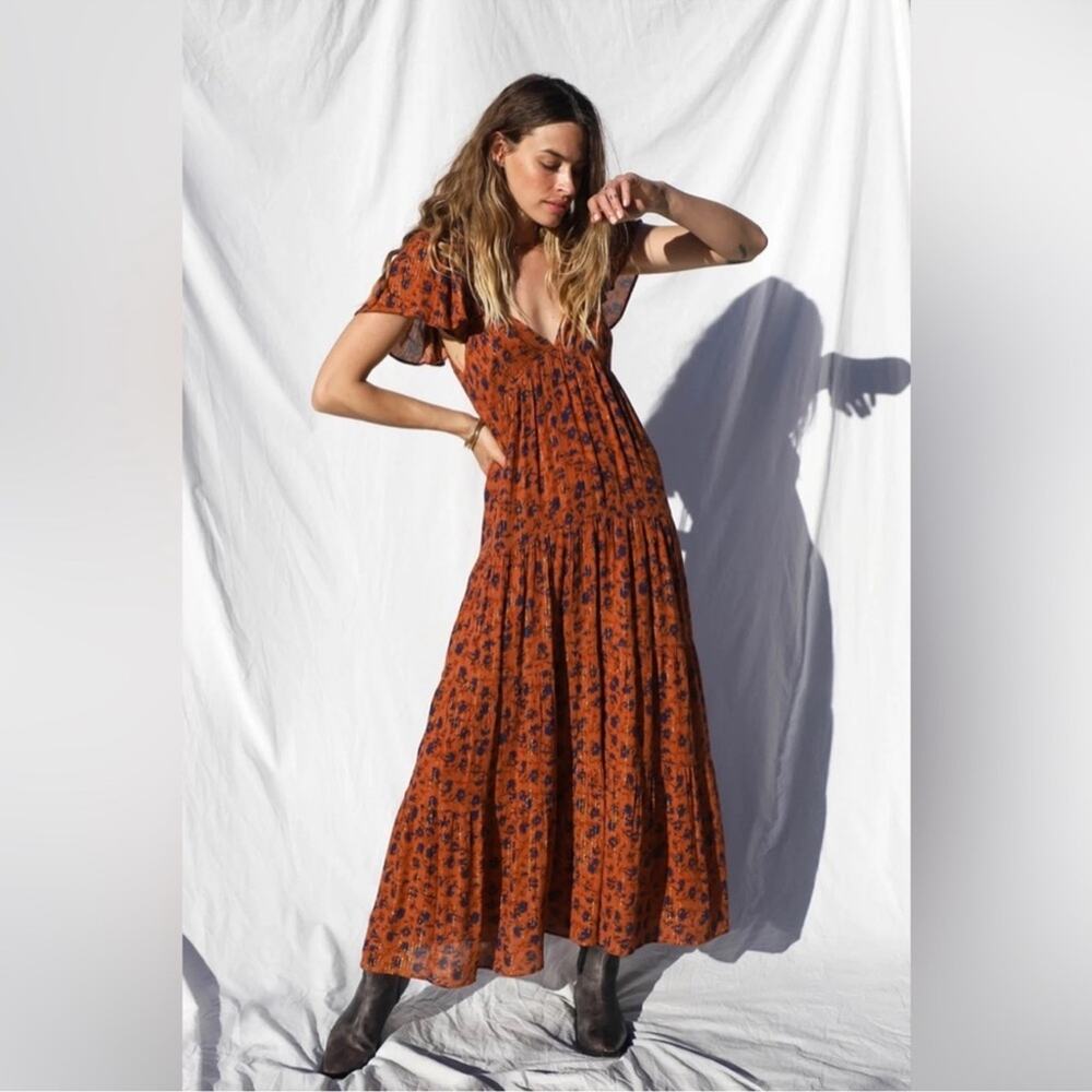 Jen’s Pirate Booty Wildflower Echo maxi dress viscose flutter sleeve open back